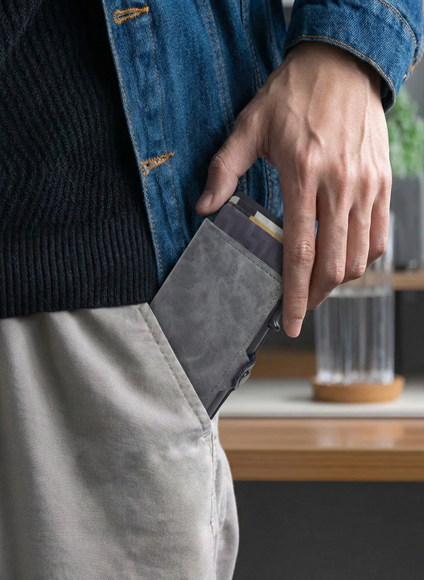 Billetera Tarjetero Gris Anticlonación Rfid Automático Pop Up Aluminio