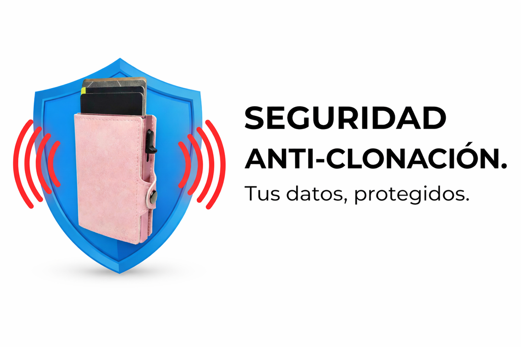 Billetera Tarjetero Anticlonación RFID Cuero Vegano Mujer Pop Up Automático Pack&go Rosa