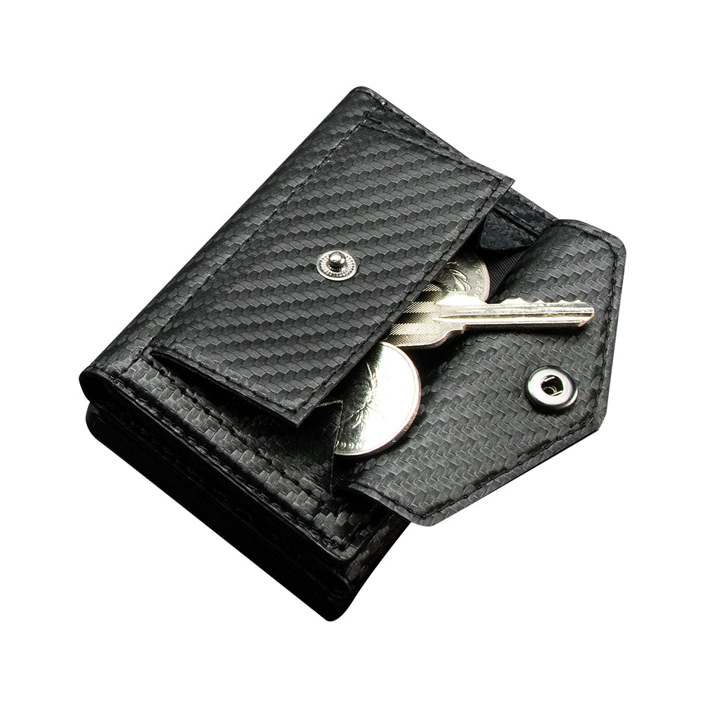 Billetera Tarjetero Fibra de Carbono Genuino Ultra Resistente anticlonación pop up Negro / Serie Carbón