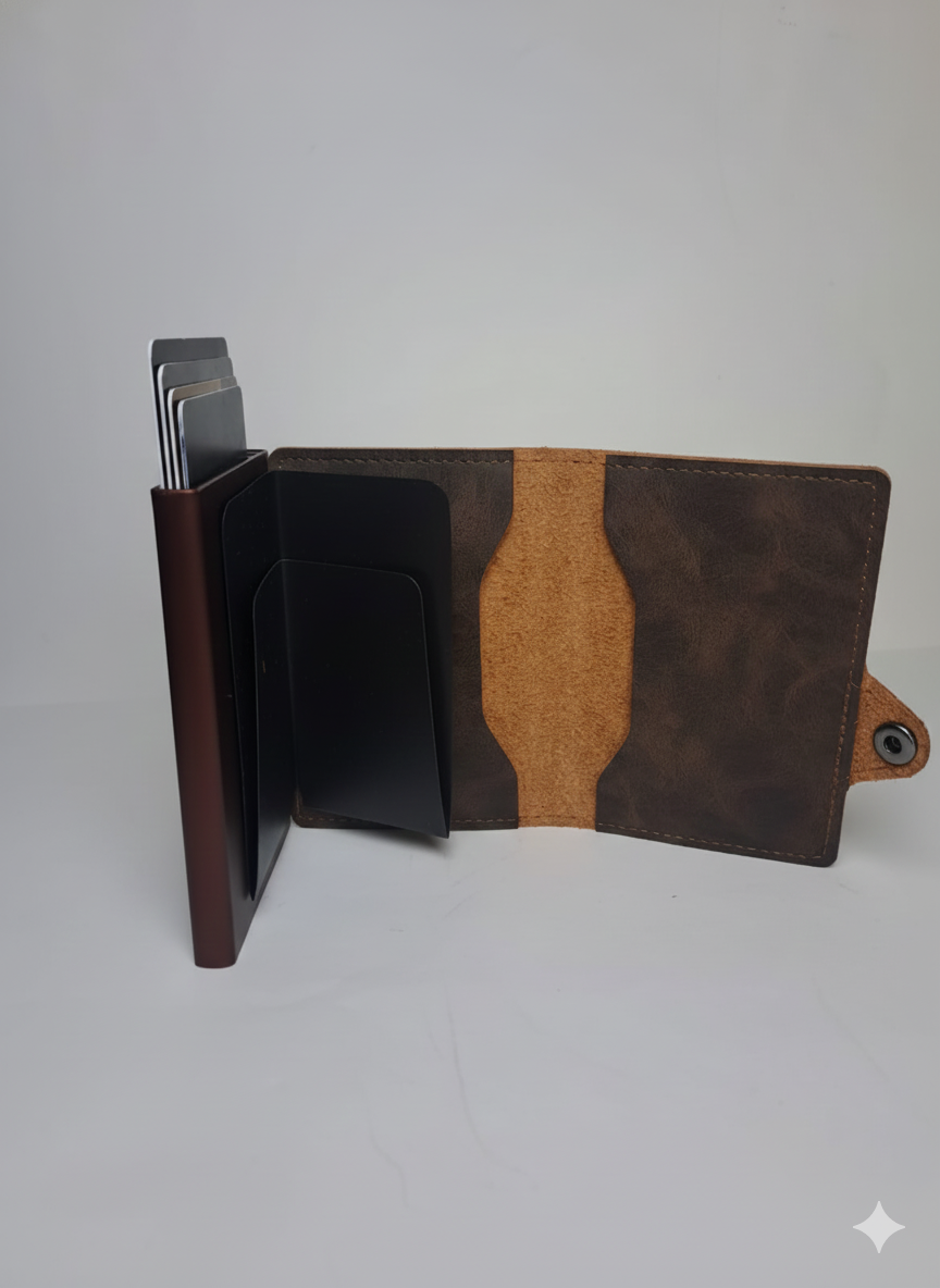 Billetera Tarjetero Vintage Anticlonación Rfid Pop Up Automático Aluminio