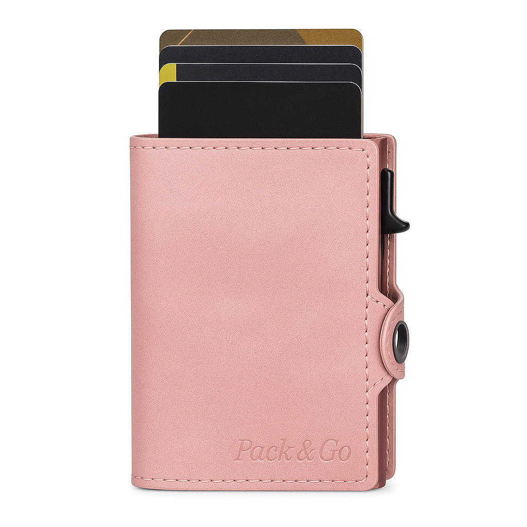 Billetera Tarjetero Anticlonación RFID Cuero Vegano Mujer Pop Up Automático Pack&go Rosa