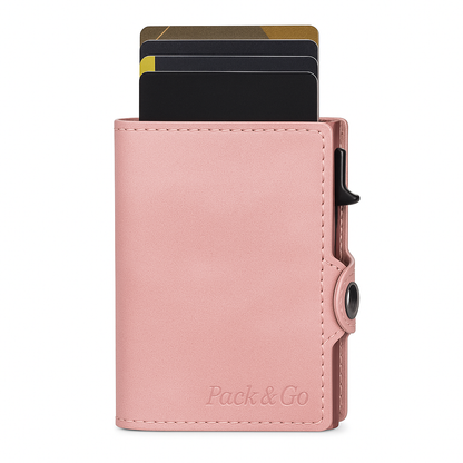 Billetera Tarjetero Anticlonación RFID Cuero Vegano Mujer Pop Up Automático Pack&go Rosa