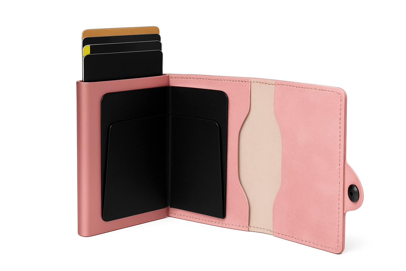 Billetera Tarjetero Anticlonación RFID Cuero Vegano Mujer Pop Up Automático Pack&go Rosa