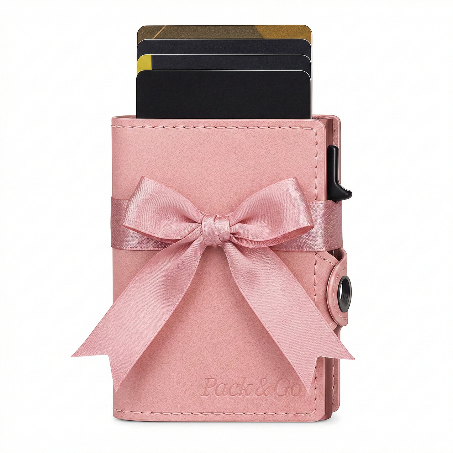 Billetera Tarjetero Anticlonación RFID Cuero Vegano Mujer Pop Up Automático Pack&go Rosa