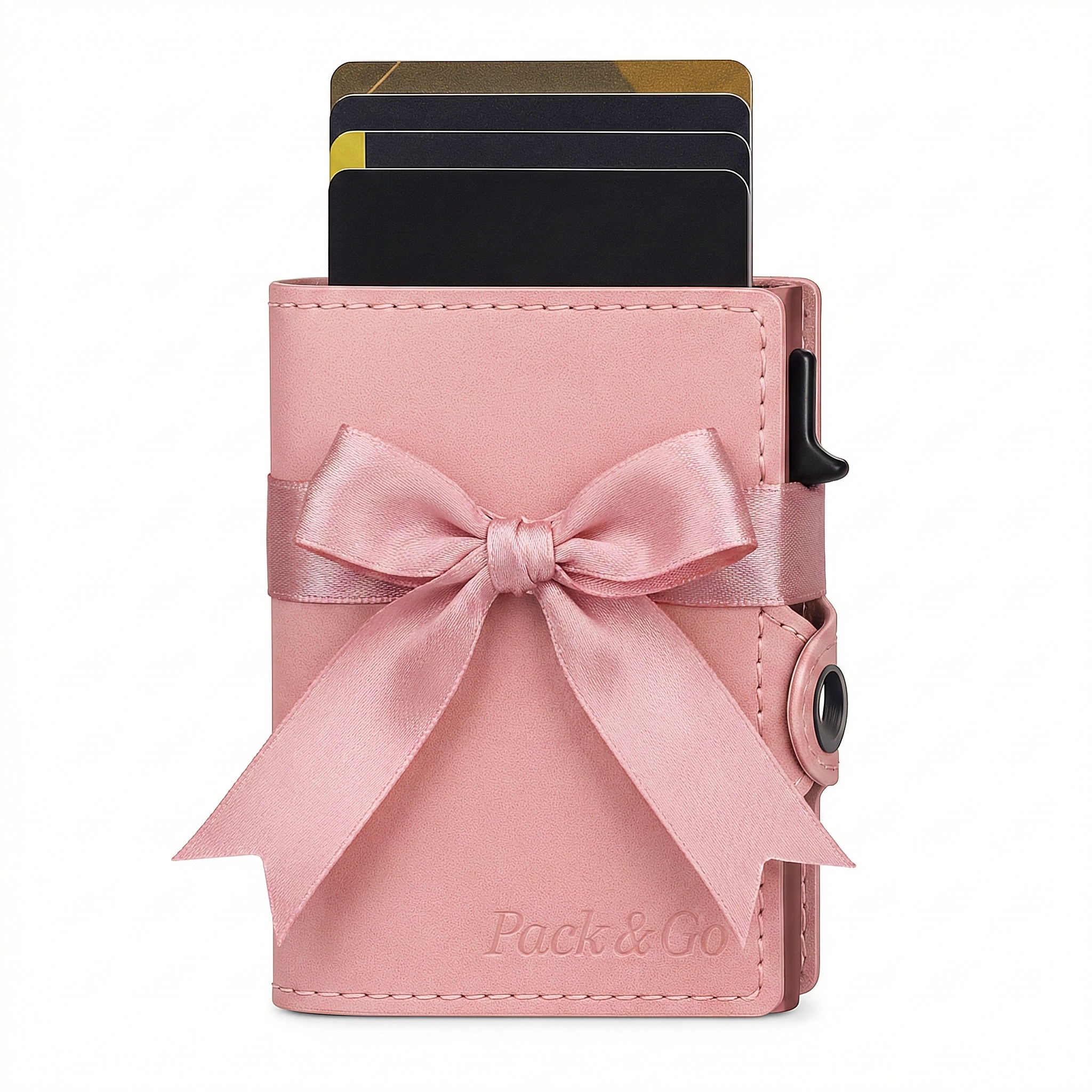 Billetera Tarjetero Anticlonación RFID Cuero Vegano Mujer Pop Up Automático Pack&go Rosa