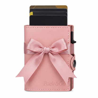 Billetera Tarjetero Anticlonación RFID Cuero Vegano Mujer Pop Up Automático Pack&go Rosa
