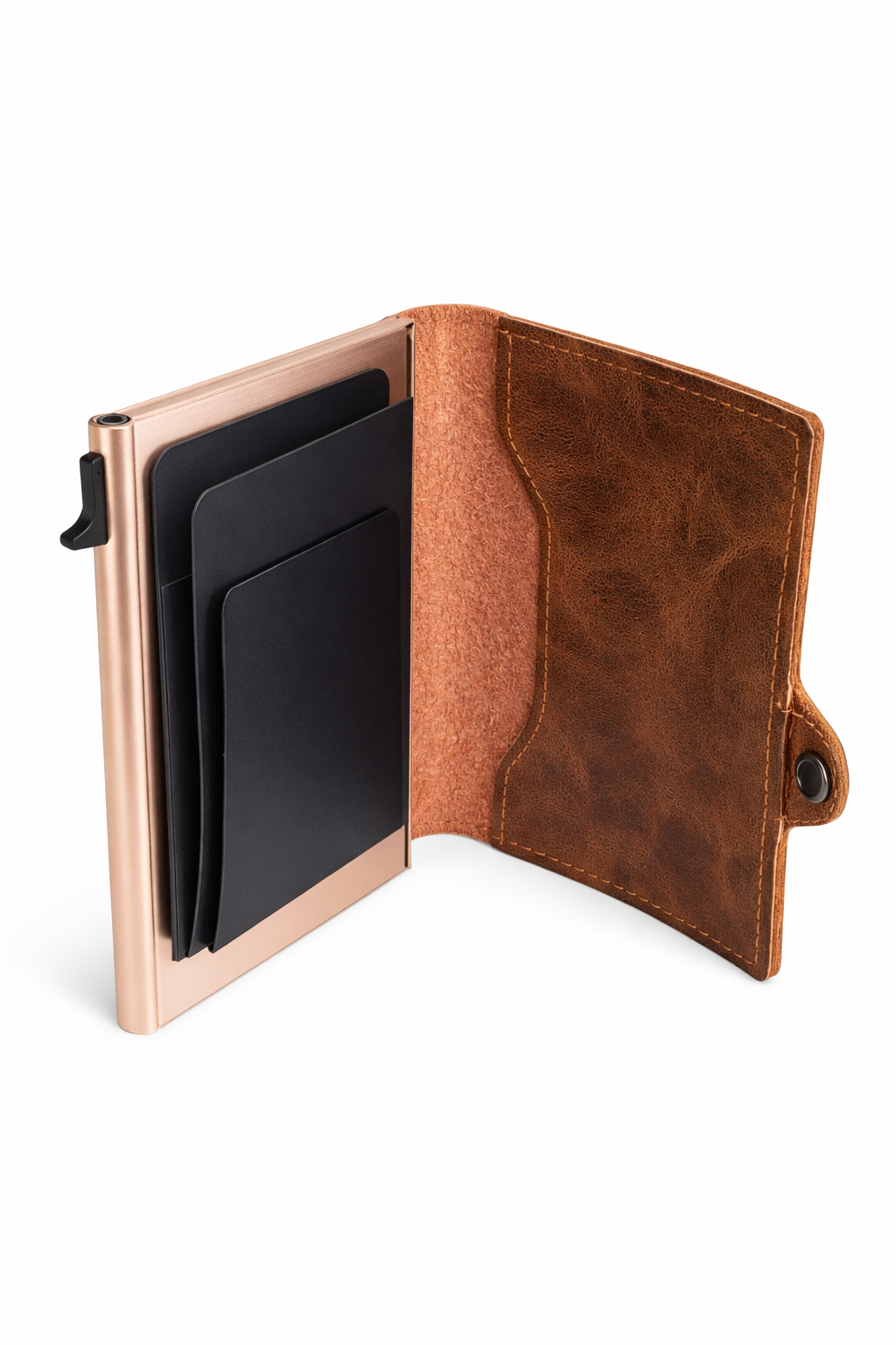 Billetera Tarjetero anticlonación pop up BRONCE ATARDECER