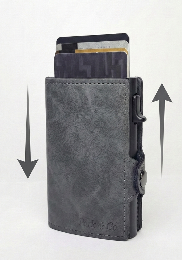 Billetera Tarjetero Gris Anticlonación Rfid Automático Pop Up Aluminio